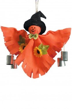 Allestimento Halloween decorazione zucca con sonagli da appendere cm 30