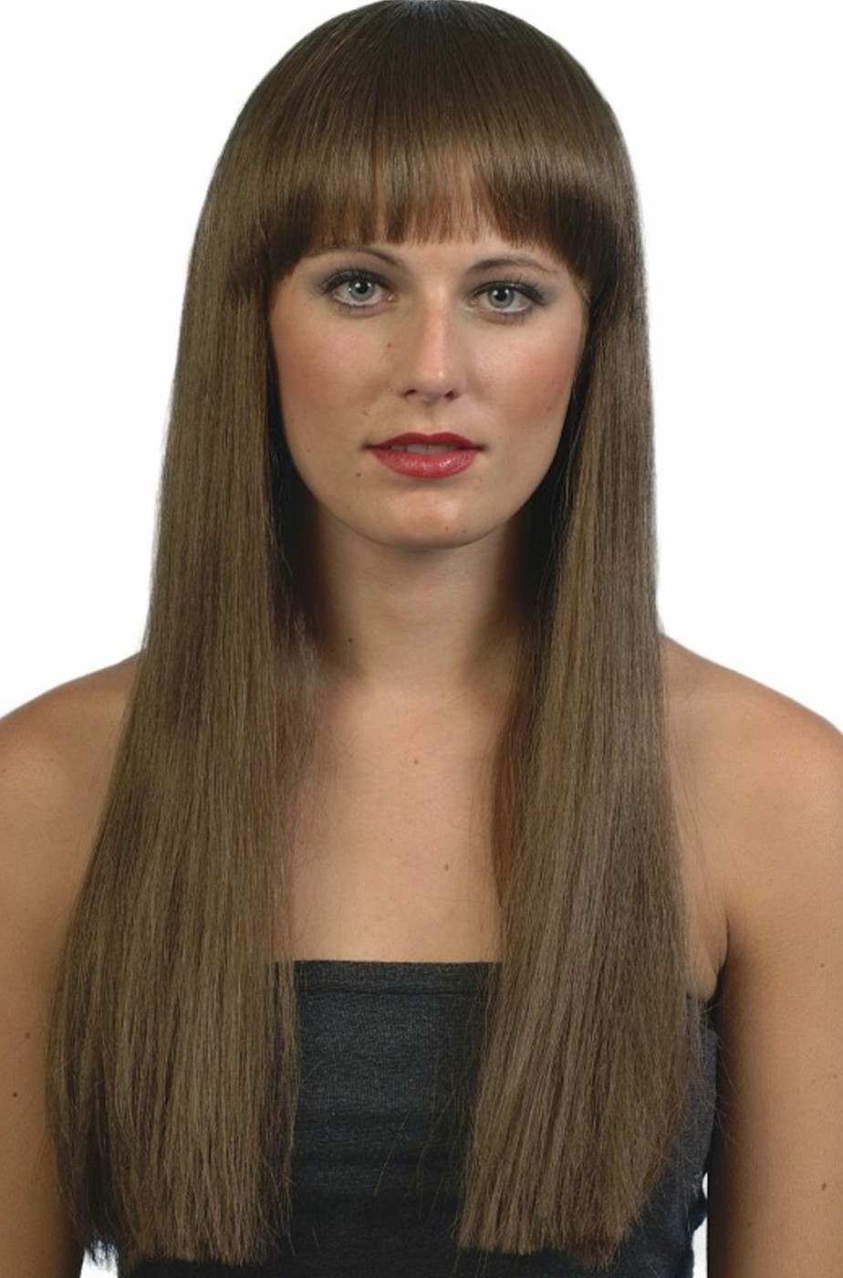 Parrucca donna Marrone lunga liscia con frangia