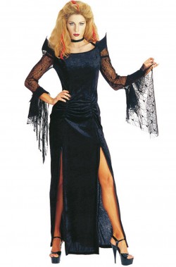 Costume donna vampira vedova nera strega sacerdotessa malefica o mortisia
