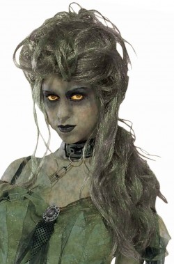 Parrucca donna lunga verde zombie vampira elfa dei boschi