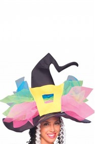 Cappello da strega nero con fiocco multicolore