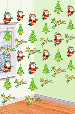 decorazione natalizia  o festone con alberi babbi e renne di natale 