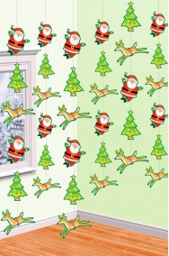 decorazione natalizia  o festone con alberi babbi e renne di natale 