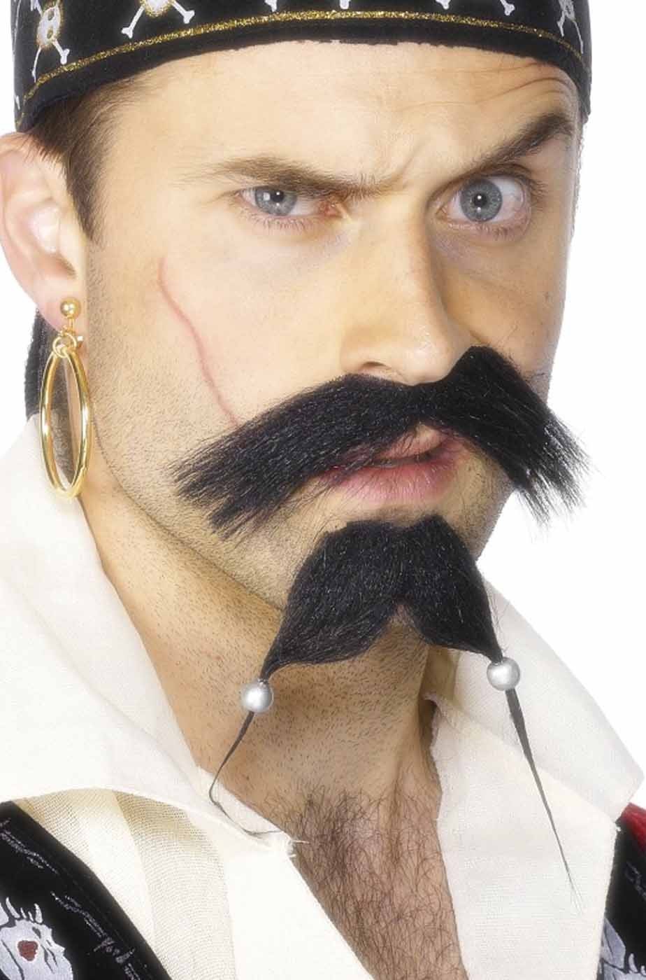 Barba e baffi neri finti realistici di Jack Sparrow, capelli naturali  immagine pirata per spettacoli cinematografici o teatrali -  Italia