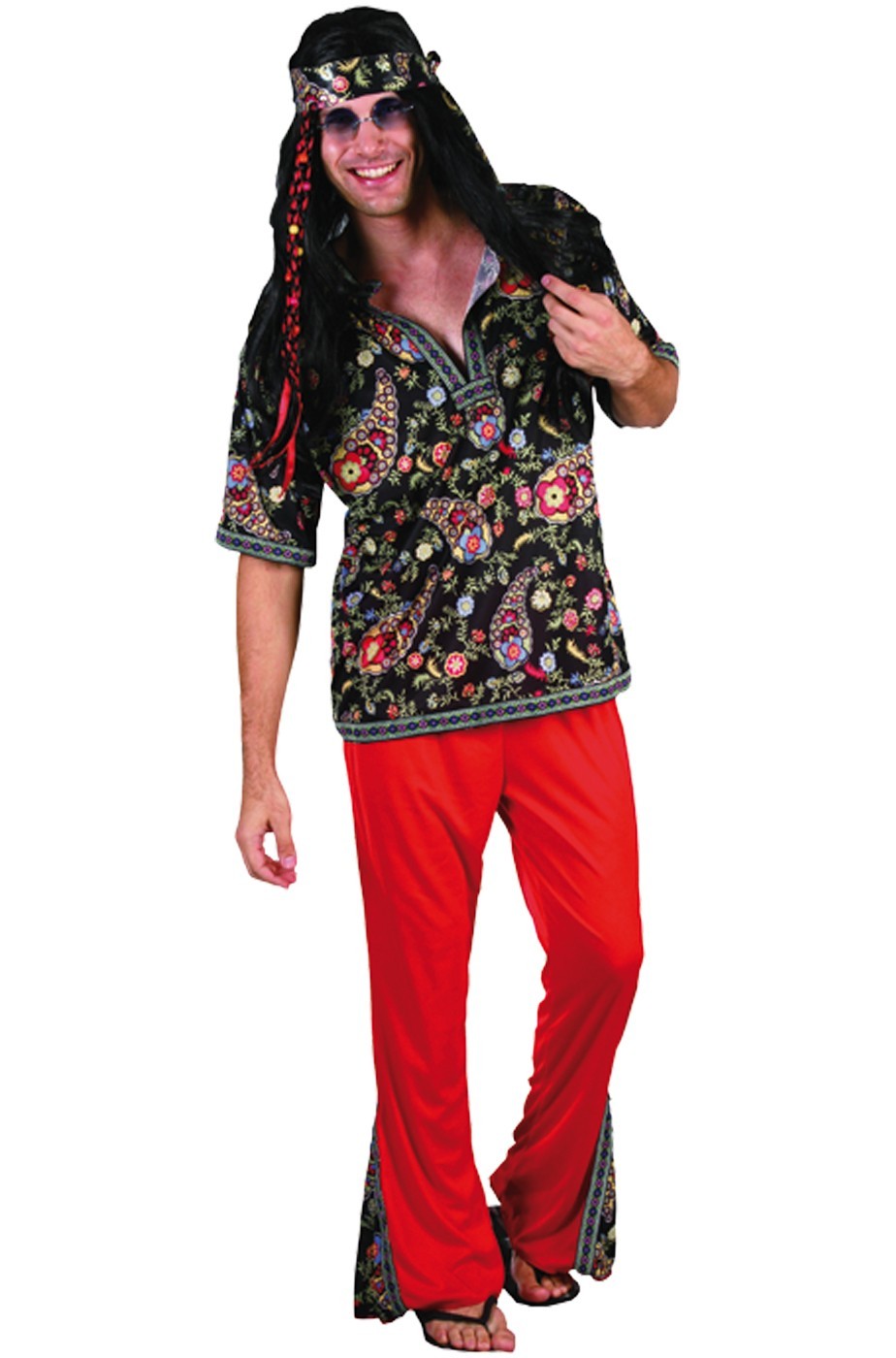 Costume anni 70 hippie figlio dei fiori woodstock adulto nero