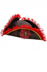 Cappello pirata nero tricorno nero e rosso