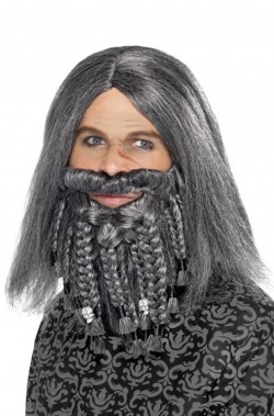 Parrucca uomo grigia lunga pirata lusso con baffo e barba