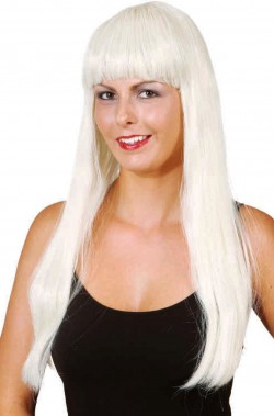 Parrucca donna bionda lunga liscia con frangia. Lunga 25cm