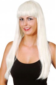 Parrucca donna bionda lunga liscia con frangia. Lunga 25cm