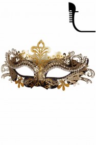 maschera in stile veneziano in metallo nera ed oro