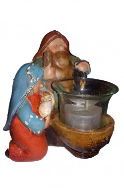 Natività in ceramica Giuseppe, Maria, Gesù portacandelina