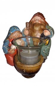 Natività in ceramica Giuseppe, Maria, Gesù portacandelina