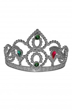 Corona in plastica a tiara con pettinini color argento con diadema