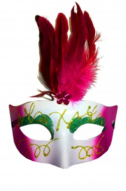 Maschera di carnevale stile veneziano viola ed oro con piume