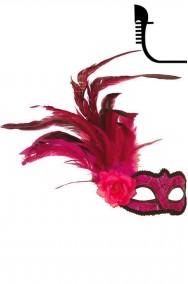 Maschera stile veneziano color rosa con piume
