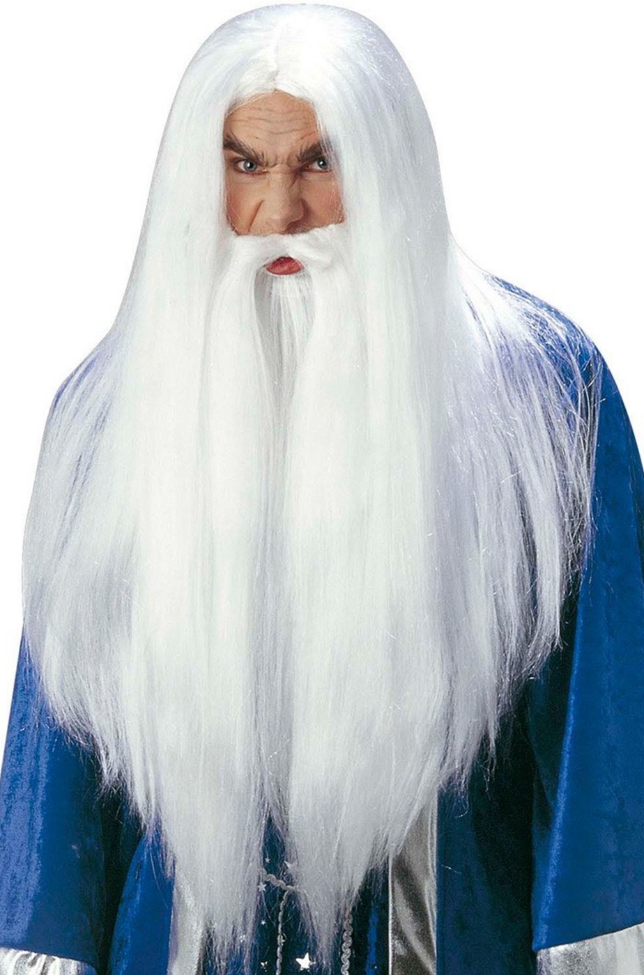 Barba, parrucca, baffi Gandalf il bianco dal film il signore degli Anelli per Merlino e Panoramix