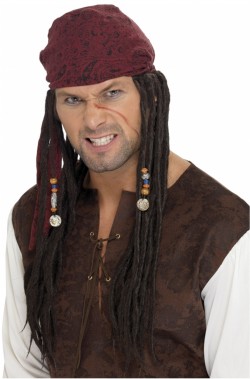 Parrucca pirata rasta con dreadlocks con bandana Jack Sparrow