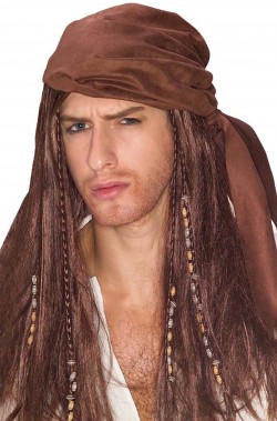 Parrucca Jack Sparrow con bandana pirati dei Caraibi