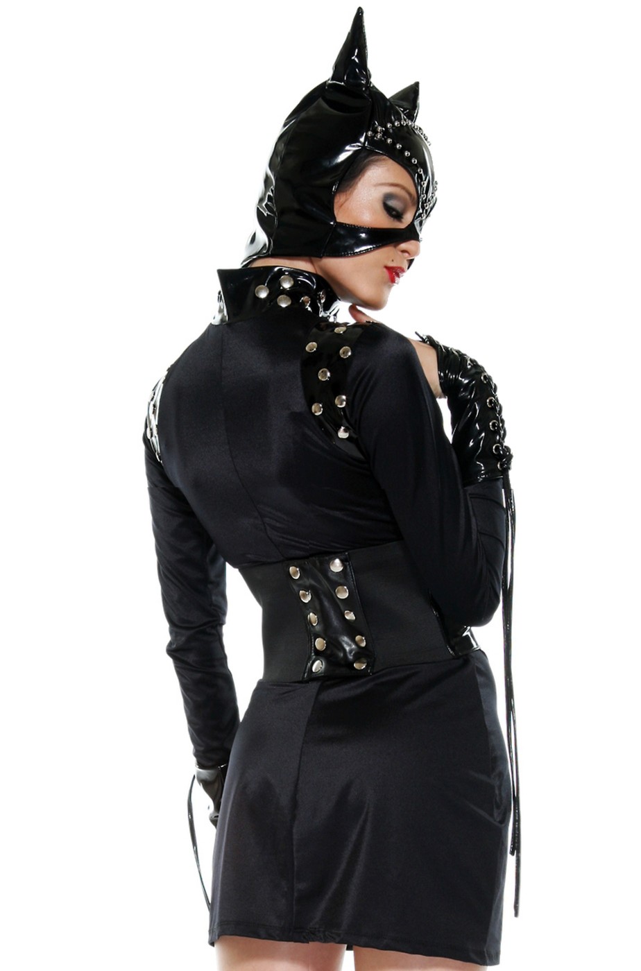 Costume da catwoman sexy con corpetto in vinile