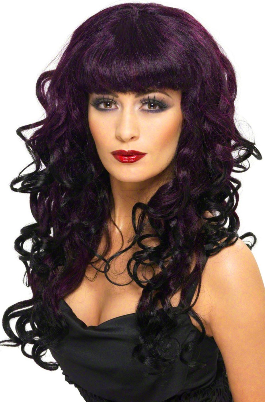 Parrucca da donna lunga mossa viola scuro prugna