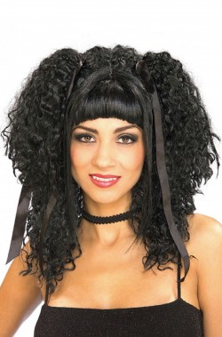 Parrucca donna nera lunga con codini Bambola
