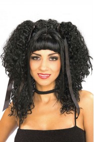 Parrucca donna nera lunga con codini Bambola