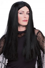 Parrucca nera liscia lunga da Morticia Addams originale