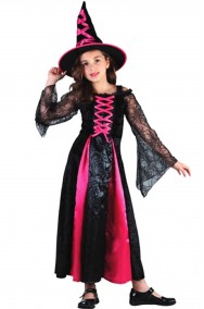 Vestito Halloween Bambina Strega  rosa Bruja lungo