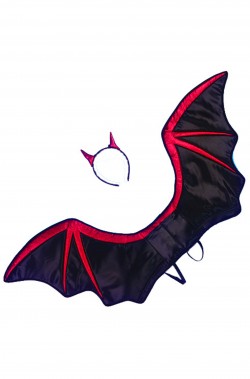 Kit Ali Pipistrello Vampiro Diavolo con Corna glitter 110cm apertura alare