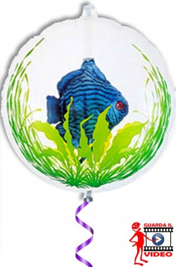 Acquario gonfiabile a palloncino a elio con alghe e pesce tropicale blu