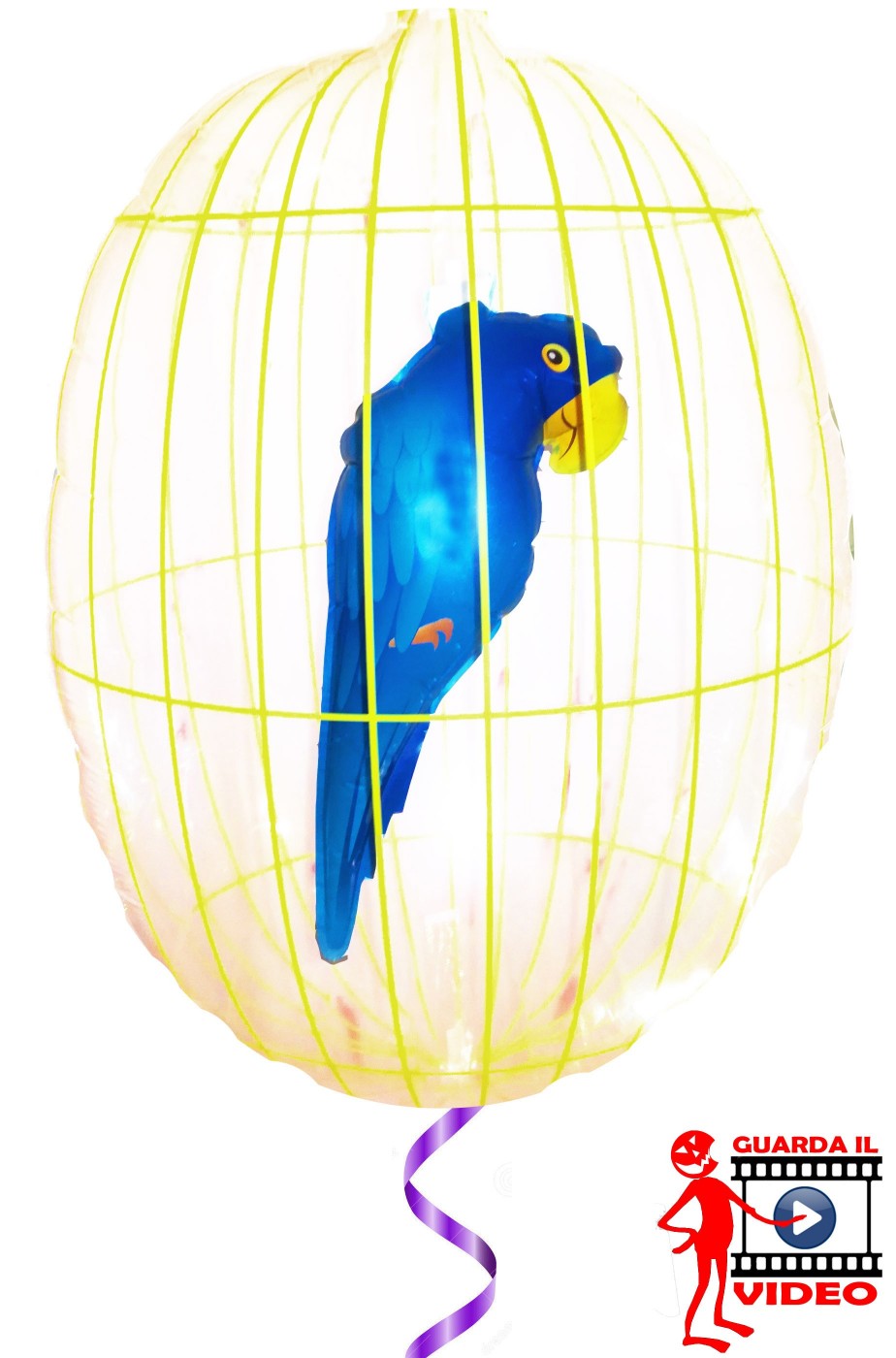 Gabbietta gonfiabile con pappagallo a palloncino a elio con uccello all'interno