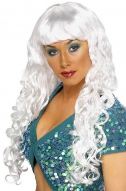 Parrucca donna bianca lunga con frangia mossa