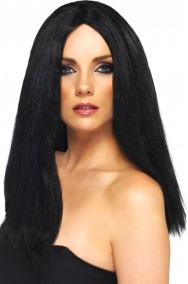 Parrucca donna lunga liscia nera perfetta per Morticia  