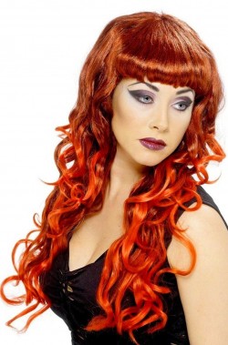 Parrucca donna lunga mossa rossa e nera sfumata