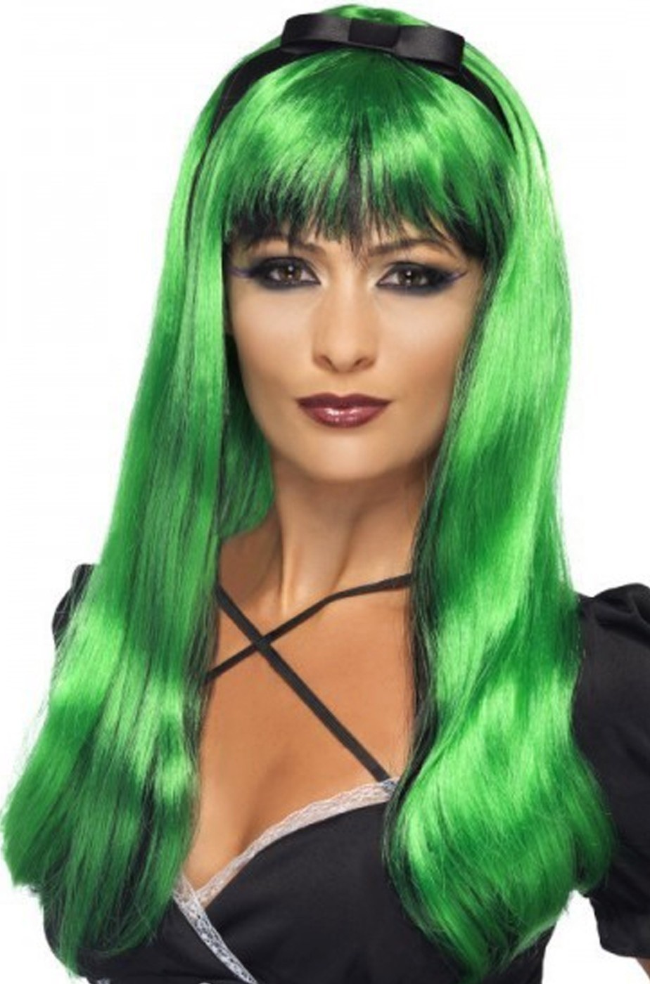 Parrucca donna lunga verde sopra nera sotto liscia