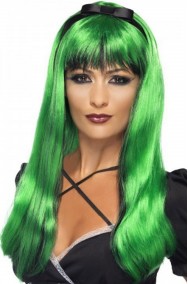 Parrucca donna lunga verde sopra nera sotto liscia
