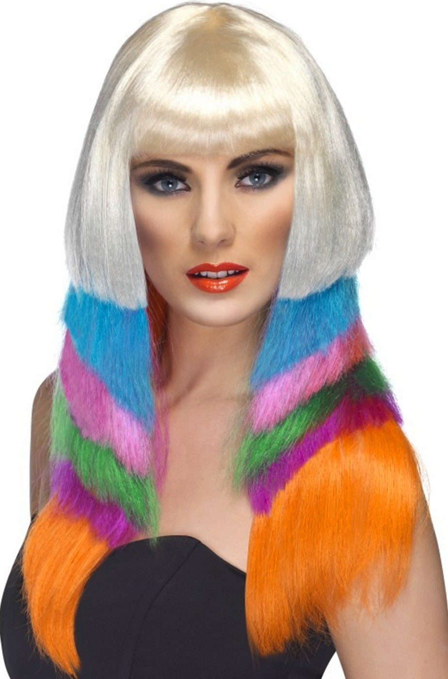Parrucca donna multicolor lunga liscia anni 70
