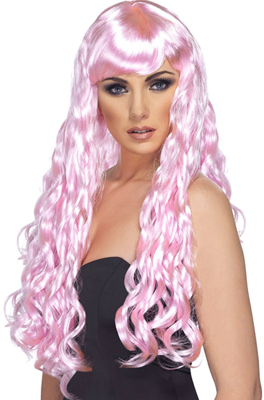 Parrucca donna rosa lunga mossa