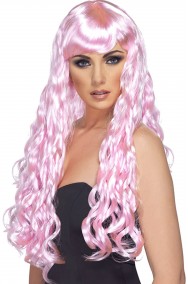 Parrucca donna rosa lunga mossa