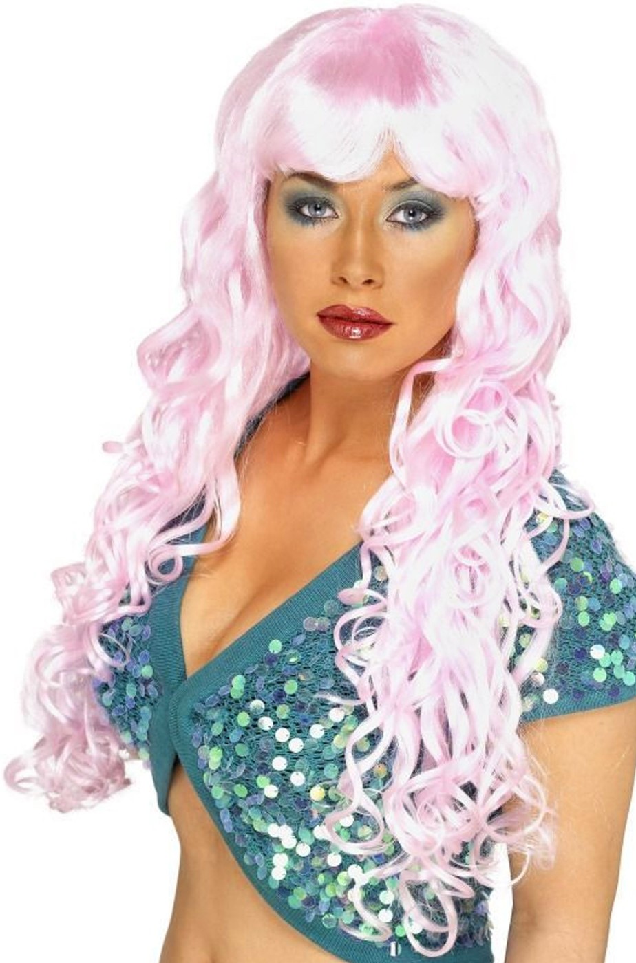 Parrucca donna rosa lunga mossa con frangia