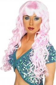 Parrucca donna rosa lunga mossa con frangia