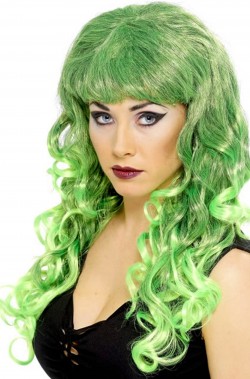 Parrucca donna verde Lunga mossa con frangia