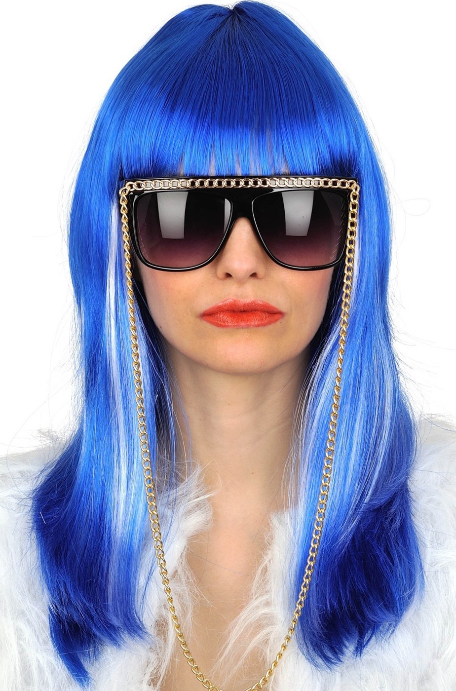 Parrucca lunga blu con frangia Pop Star