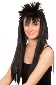 Parrucca nera lunga liscia anni 80 stile Wham