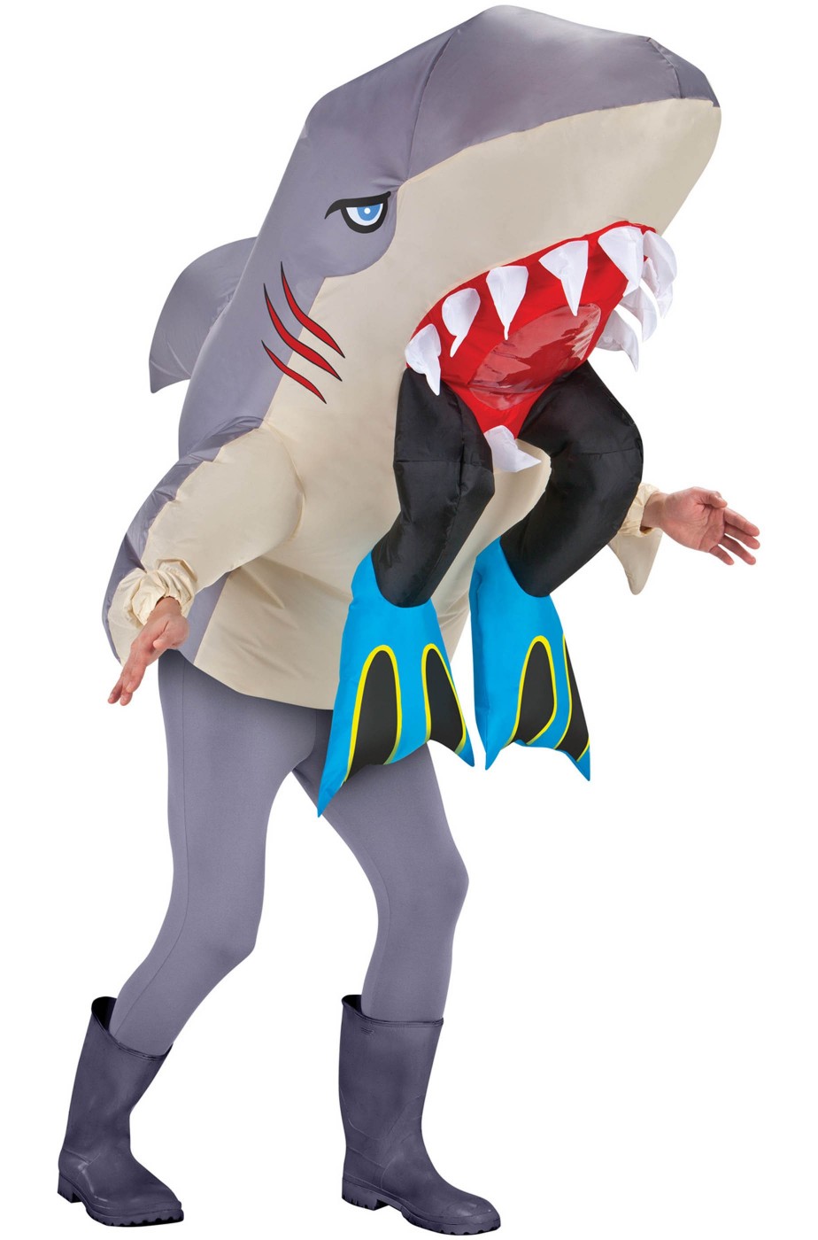 Costume di carnevale da squalo gonfiabile che ingoia il sub adulto