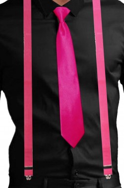 Set fluo bretelle e cravatta colore rosa