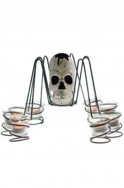 Centrotavola candelabro Halloween a forma di ragno con teschio centrale  35cm