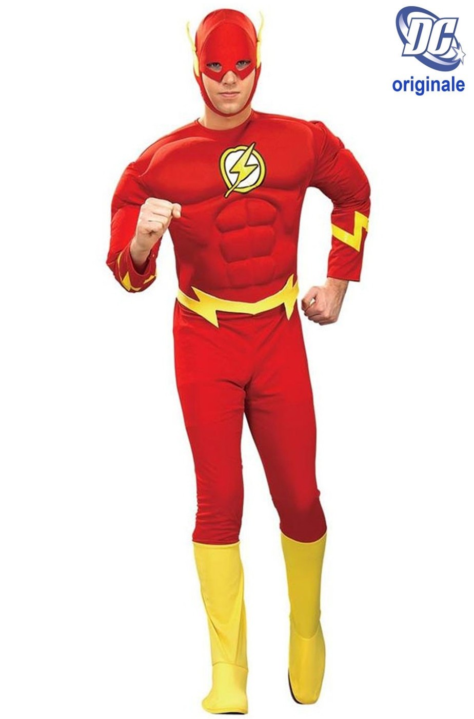 vestito cosplay e carnevale the Flash adulto con muscoli finti