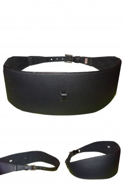 Cintura cinturone in cuoio nero alto a fascia con gassa per fodero 