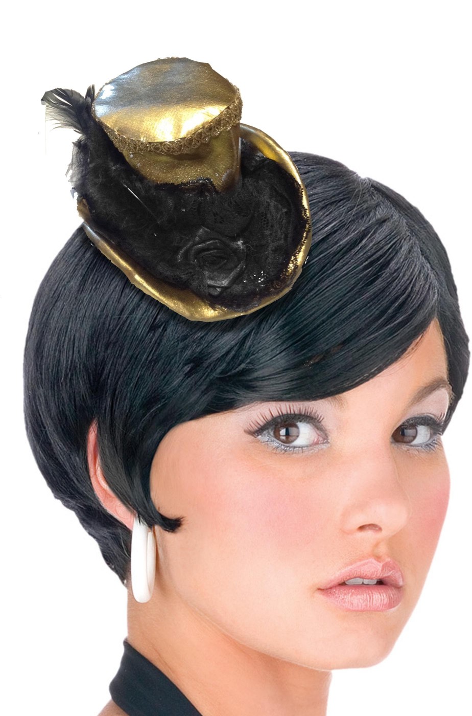 Mini cappello burlesque vittoriano 800 con clip oro e nero